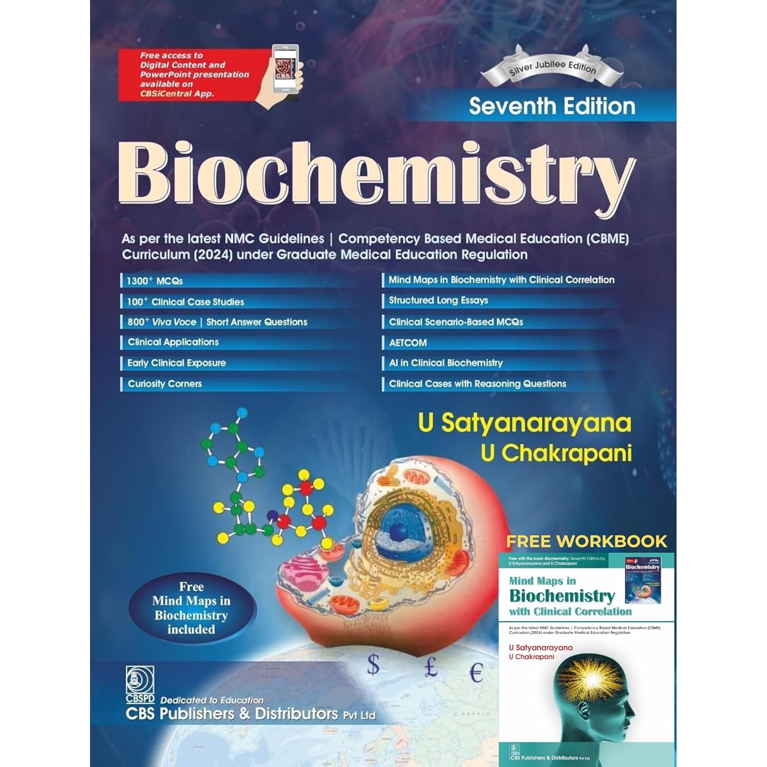 Biochemistry, 7th Silver Jubilee Edition | As per the latest NMC Guidelines | Packed Inside Free Mind Maps in Biochemistry with Clinical Correlation by U. Satyanarayana 